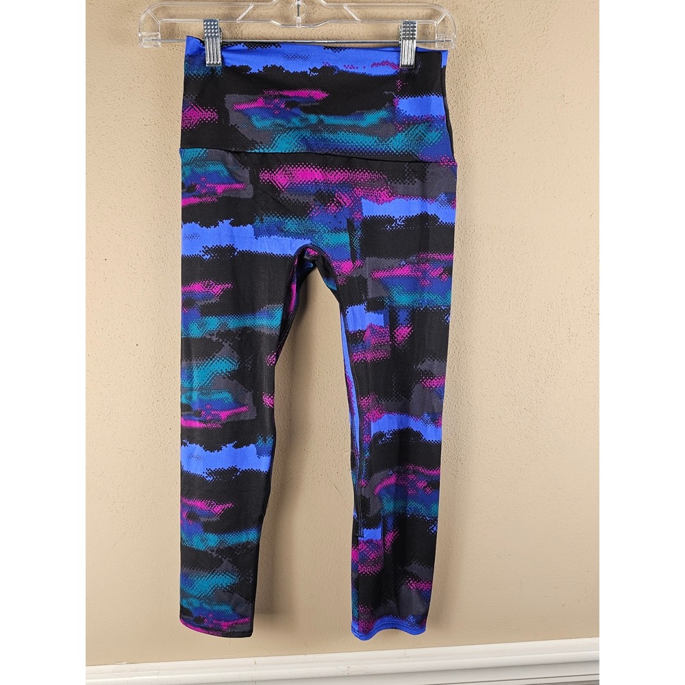 K-Deer Womens Purple Green Pink Geometric Print Crop Leggings Medium